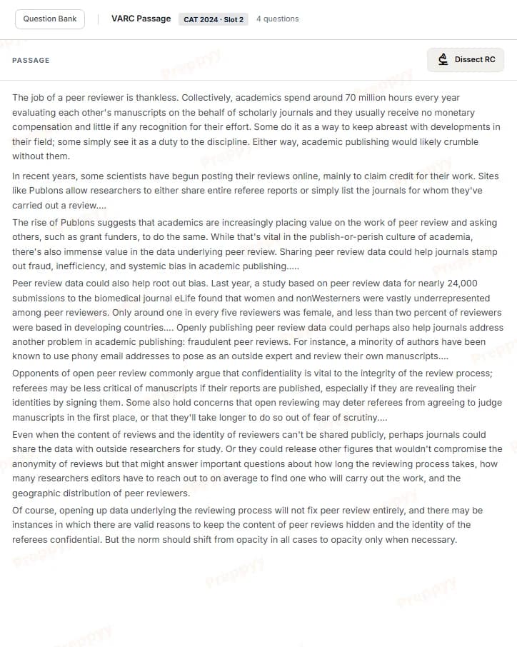 A VARC RC passage - CAT 2024 Slot 2 - full reading text with a Dissect RC action
